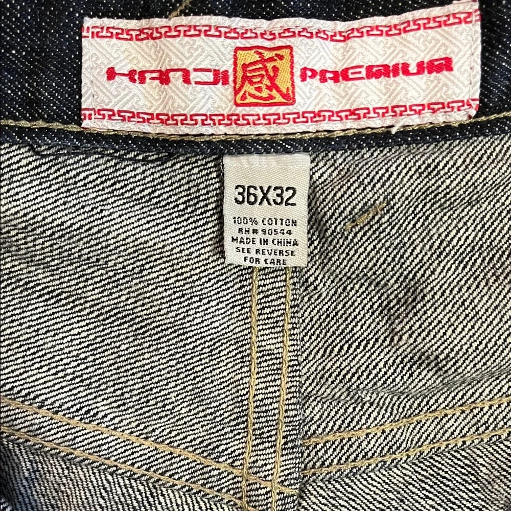 Kanji Premium Vintage Men’s Embroidered Dark Wash Jeans Men’s Y2K Size 36x32